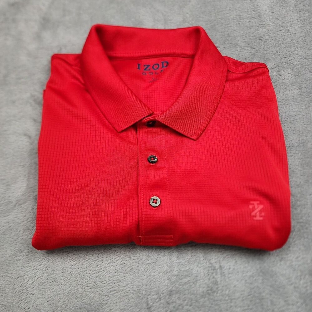 IZOD Golf Mens L Red Polo Shirt 100% Polyester Performance Short Sleeve Casual